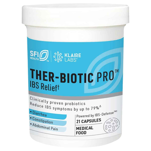 SFI Health Ther-Biotic Pro IBS Relief frasco de 21 cápsulas.