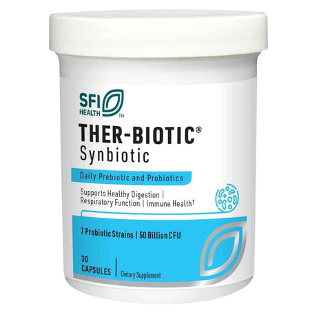 Frasco de suplemento SFI Health Ther-Biotic Synbiotic 30 cápsulas