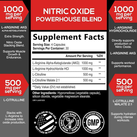 Tabla nutricional del suplemento SilverOnyx Óxido Nítrico 3000 mg 120 cápsulas