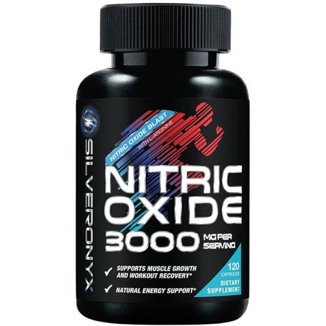 Frasco de suplemento SilverOnyx Óxido Nítrico 3000 mg 120 cápsulas