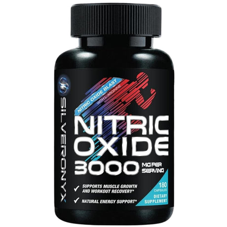 Frasco de suplemento SilverOnyx Óxido Nítrico 3000 mg 180 cápsulas