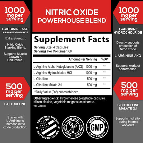 Tabla nutricional del suplemento SilverOnyx Óxido Nítrico 3000 mg 240 cápsulas
