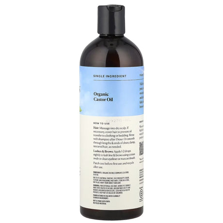 Etiqueta con información del suplemento Sky Organics Aceite de Ricino Orgánico 473 ml