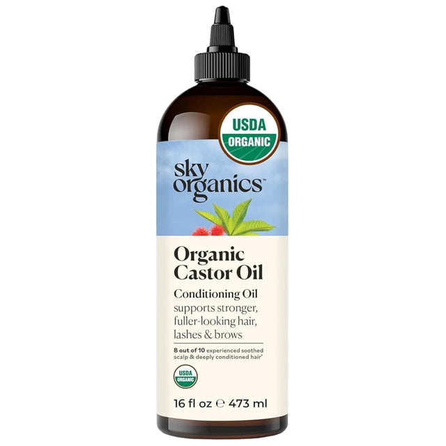 Frasco de suplemento Sky Organics Aceite de Ricino Orgánico 473 ml