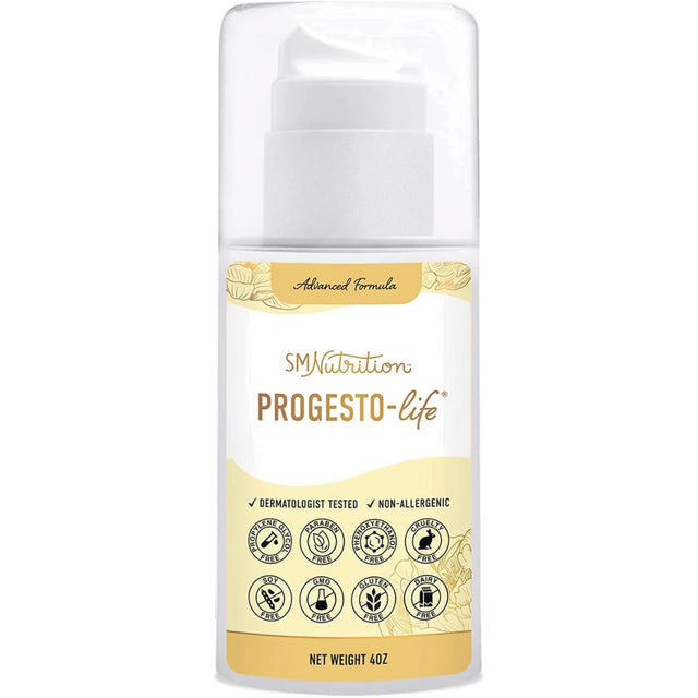 Frasco de crema suplemento SMNutrition Advanced Progesto-Life 4 oz crema