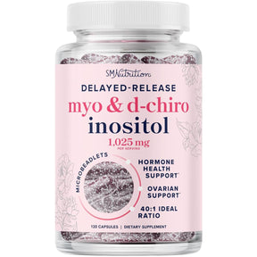 Frasco frontal de SMNutrition Myo y D-Chiro Inositol en presentación de 120 cápsulas