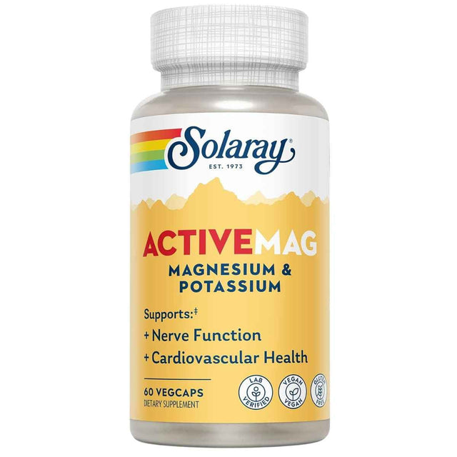 Solaray ActiveMag magnesio y potasio, frasco de 60 cápsulas vegetales