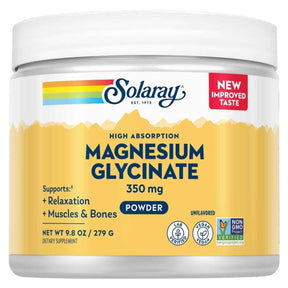 Frontal de Solaray bisglicinato de magnesio en polvo 350 mg por porción 279 g