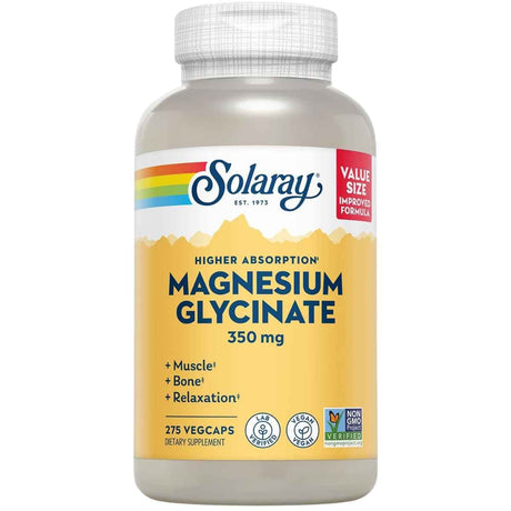 Frasco Solaray bisglicinato de magnesio con BioPerine 275 cápsulas vegetales
