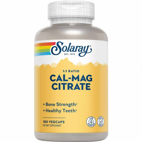 Frontal de Solaray Cal-Mag Citrate calcio y magnesio 1:1 180 cápsulas