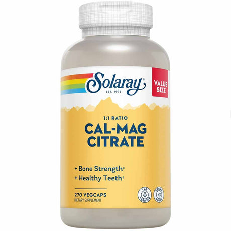 Frontal de Solaray Cal-Mag Citrate calcio y magnesio 1:1 270 cápsulas