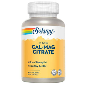 Frontal de Solaray Cal-Mag Citrate calcio y magnesio 1:1 90 cápsulas