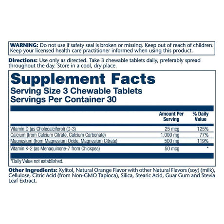 Información del suplemento de Solaray Cal-Mag Citrate con calcio, magnesio, vitamina D3 y vitamina K2