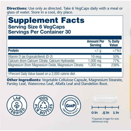 Información del suplemento de Solaray Cal-Mag Citrate con calcio, magnesio y vitamina D2