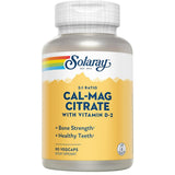Frasco frontal de Solaray Cal-Mag Citrate con vitamina D 90 cápsulas vegetales