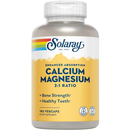 Frasco frontal de Solaray calcio y magnesio 2:1 180 cápsulas vegetales
