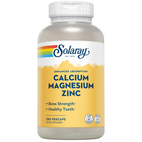 Frasco frontal de Solaray calcio, magnesio y zinc 250 cápsulas vegetales