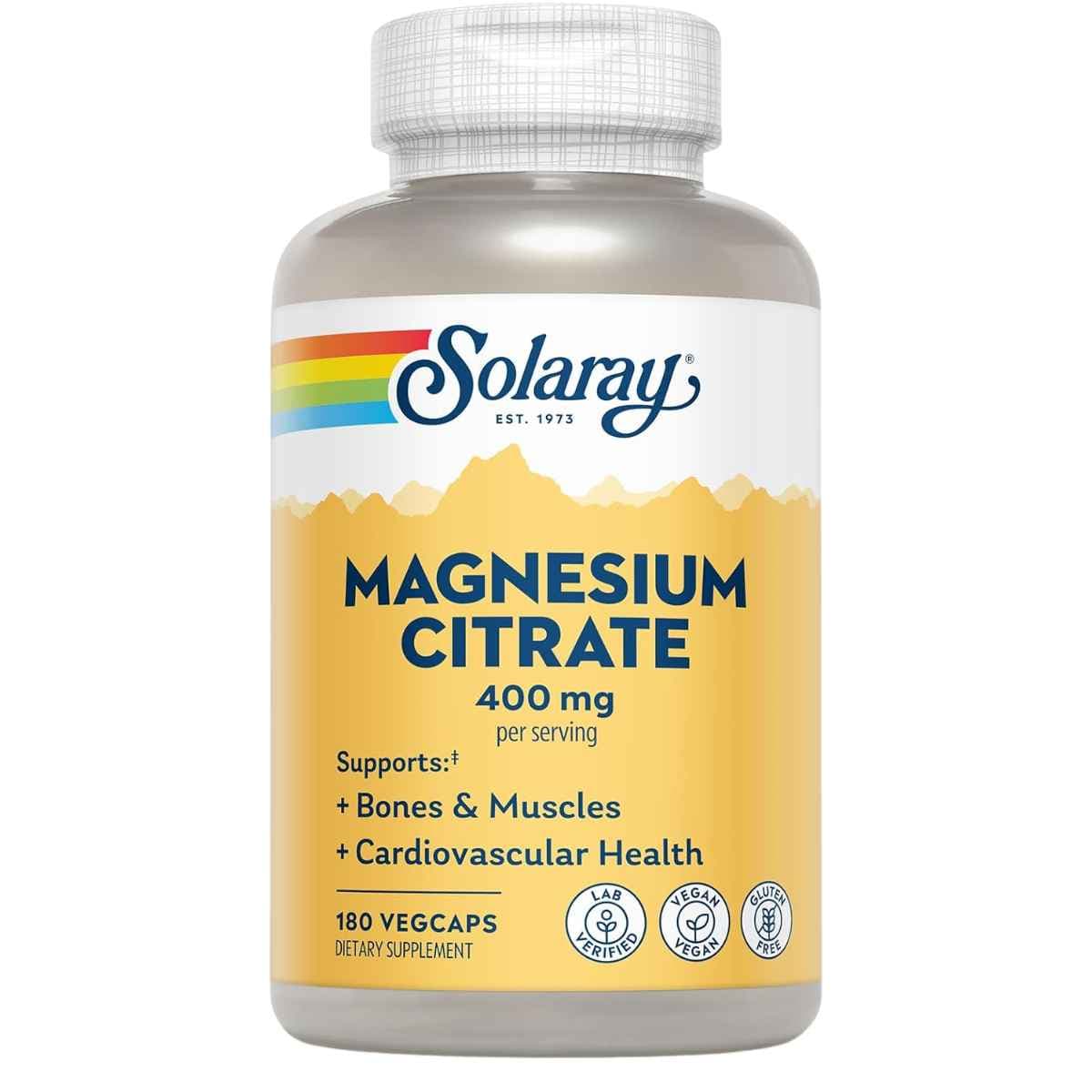 Solaray citrato de magnesio 400 mg por porción 180 cápsulas vegetales