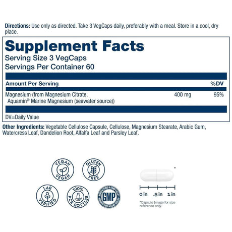 Información del suplemento Solaray citrato de magnesio 400 mg por porción