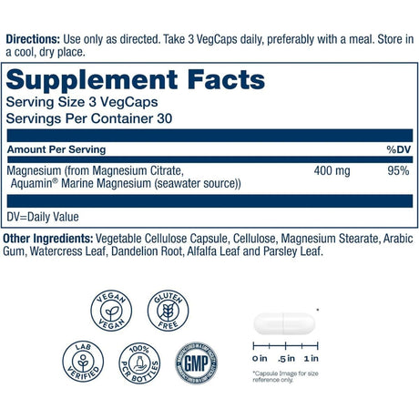 Información del suplemento Solaray citrato de magnesio 400 mg por porción