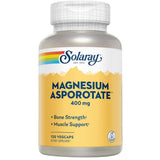 Frasco frontal de Solaray complejo de aspartato, citrato y orotato de magnesio 400 mg por porción 120 cápsulas vegetales