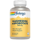 Frasco frontal de Solaray complejo de aspartato, citrato y orotato de magnesio 400 mg por porción 180 cápsulas vegetales