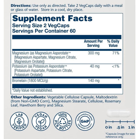 Información del suplemento Solaray complejo de magnesio con potasio y bromelina 120 cápsulas vegetales
