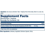 Tabla nutricional del suplemento Solaray Enzima DAO 4.2 mg 135 cápsulas