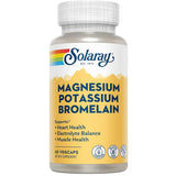 Frasco frontal de Solaray magnesio potasio y bromelina 300 mg de magnesio por porción 60 cápsulas vegetales