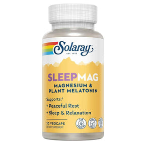 Solaray SleepMag magnesio y melatonina vegetal, frasco de 30 cápsulas vegetales