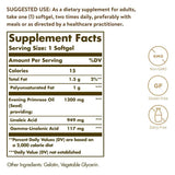 Tabla nutricional del suplemento Solgar Aceite de Onagra 1300 mg 60 cápsulas blandas