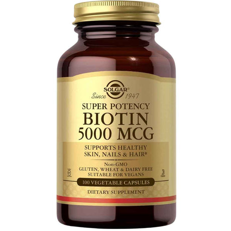 Solgar biotina 5000 mcg, frasco de 100 cápsulas vegetales