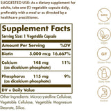 Información del suplemento de Solgar biotina 5000 mcg, variante de 180 cápsulas vegetales