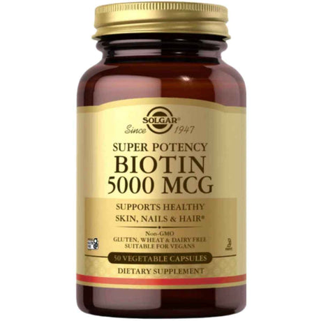 Solgar biotina 5000 mcg, frasco de 50 cápsulas vegetales