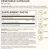 Tabla nutricional del suplemento Solgar Bisglicinato de Hierro 25 mg 180 Cápsulas Vegetales