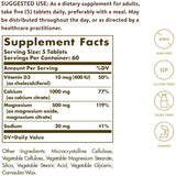 Información del suplemento de Solgar calcio con magnesio y vitamina D3 de 300 tabletas