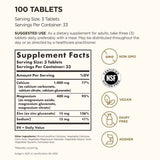 Tabla nutricional del suplemento Solgar Calcio, Magnesio y Zinc 100 tabletas