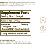 Tabla nutricional del suplemento Solgar Coenzima Q-10 200 mg 30 cápsulas blandas