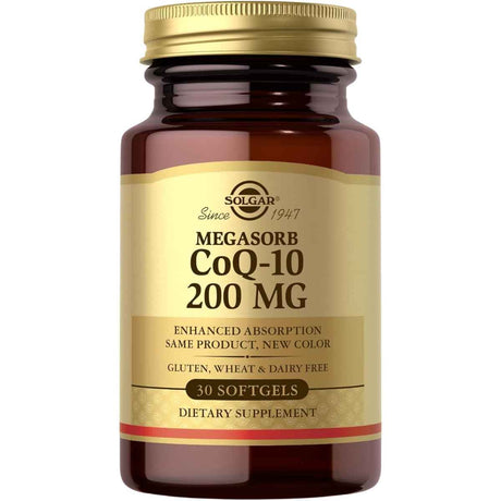 Frasco de suplemento Solgar Coenzima Q-10 200 mg 30 cápsulas blandas