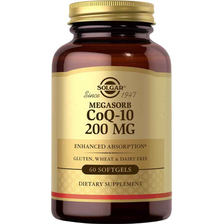 Frasco de suplemento Solgar Coenzima Q-10 200 mg 60 cápsulas blandas