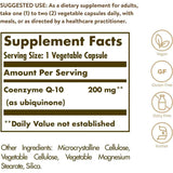 Tabla nutricional del suplemento Solgar Coenzima Q10 200 mg 60 cápsulas vegetales