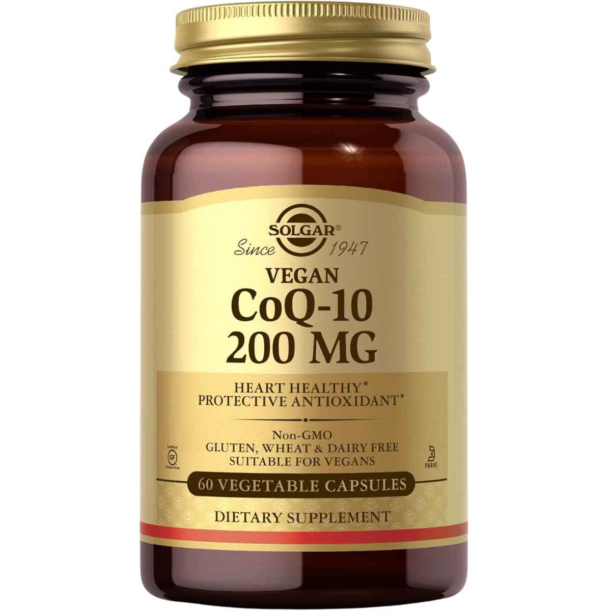 Frasco de suplemento Solgar Coenzima Q10 200 mg 60 cápsulas vegetales