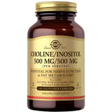 Frasco de suplemento Solgar Colina e Inositol 500 mg / 500 mg 100 cápsulas vegetales