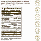 Tabla nutricional del suplemento Solgar Complejo B “100” 100 cápsulas vegetales