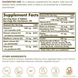 Tabla nutricional del suplemento Solgar Complejo B con Vitamina C Fórmula Anti-Estrés 100 tabletas