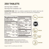 Tabla nutricional del suplemento Solgar Complejo B con Vitamina C Fórmula Anti-Estrés 250 tabletas