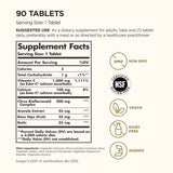 Etiqueta de ingredientes de Solgar Ester-C Plus vitamina C 1000 mg, presentación de 90 tabletas.