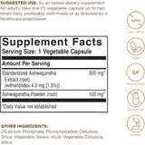 Tabla nutricional del suplemento Solgar Extracto de Raíz de Ashwagandha 60 Cápsulas Vegetales