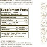 Tabla nutricional del suplemento Solgar Factores Lipotrópicos 100 tabletas
