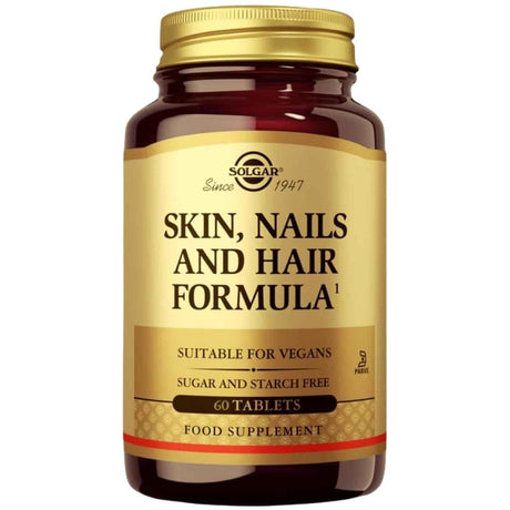 Frasco de suplemento Solgar Fórmula para Piel, Uñas y Cabello 60 tabletas